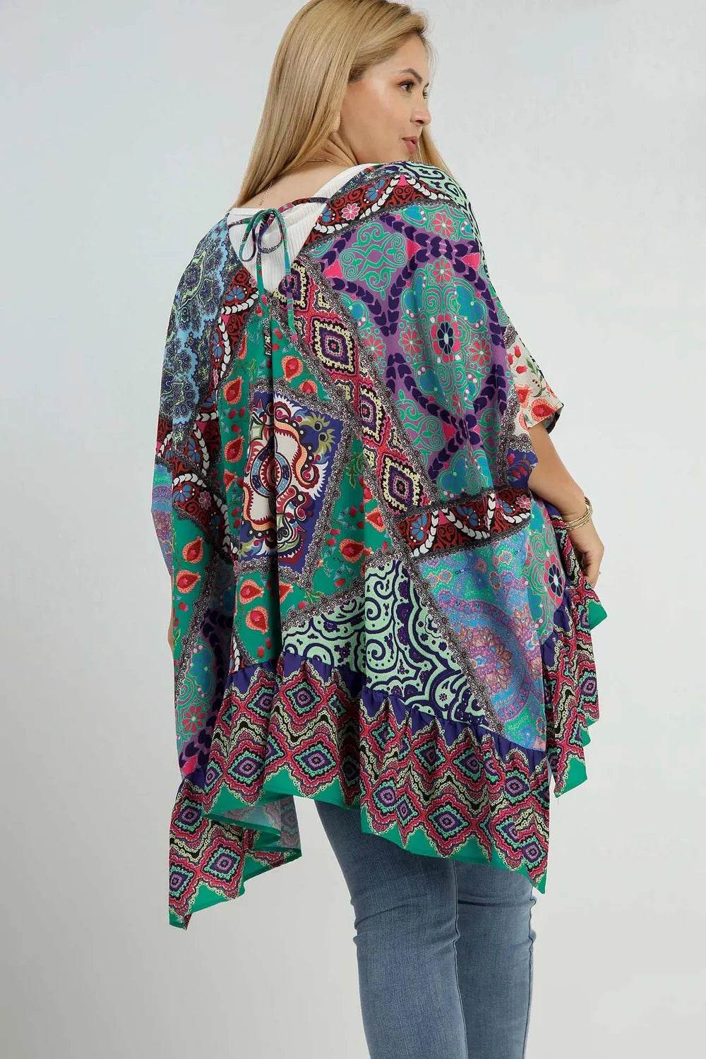 Umgee Full Size Mixed Print Ruffle Hem Open Front Cover Up Plus Size - Shop Style & More | Fresh Looks, Everyday Deals & Free Shipping