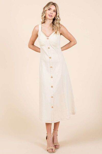 Mittoshop Stretch Twill Decor Button Sleeveless Midi Dress - Shop Style & More | Fresh Looks, Everyday Deals & Free Shipping