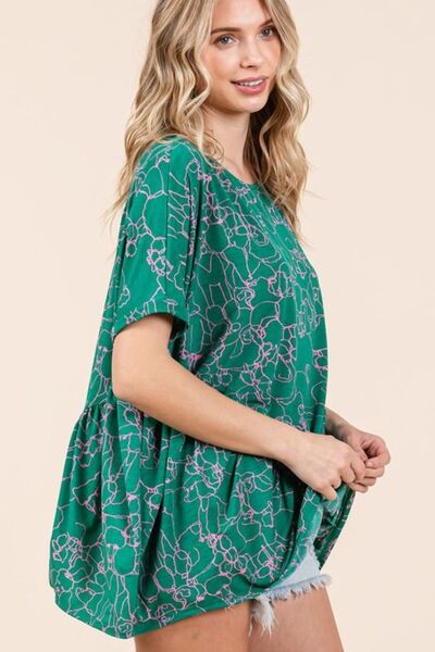 Mittoshop Abstract Print Round Neck Short Sleeve Top Women's Tops - Blouses