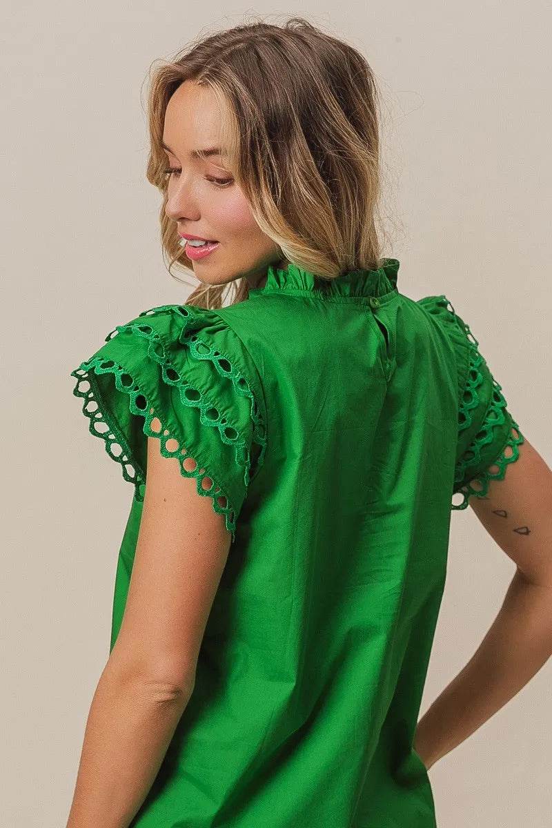 BiBi Solid Woven Circle Trim Ruffle Top - Shop Style & More | Fresh Looks, Everyday Deals & Free Shipping