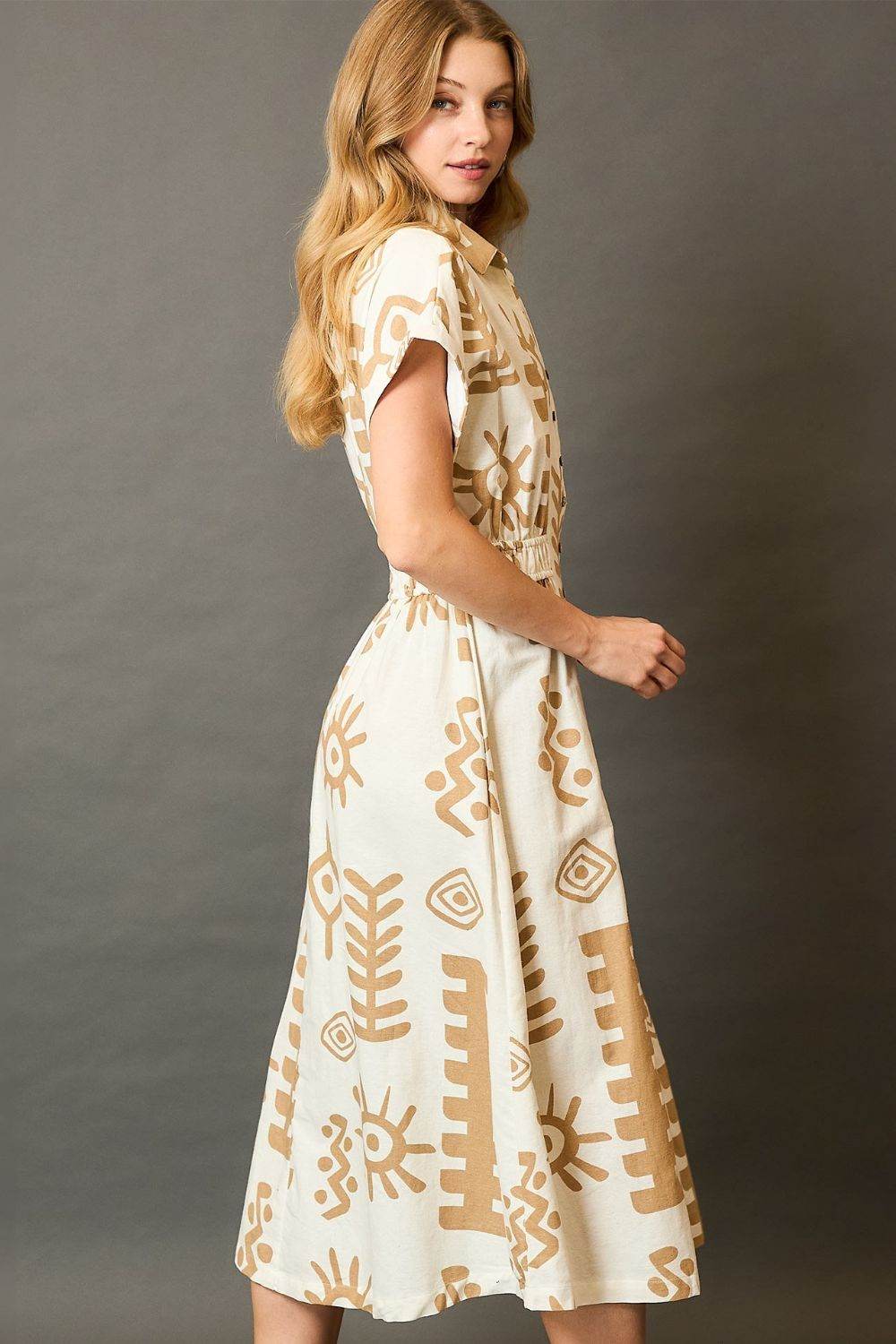 Umgee Full Size Abstract Print Elastic Waist Midi Dress Plus Size - Shop Style & More | Fresh Looks, Everyday Deals & Free Shipping