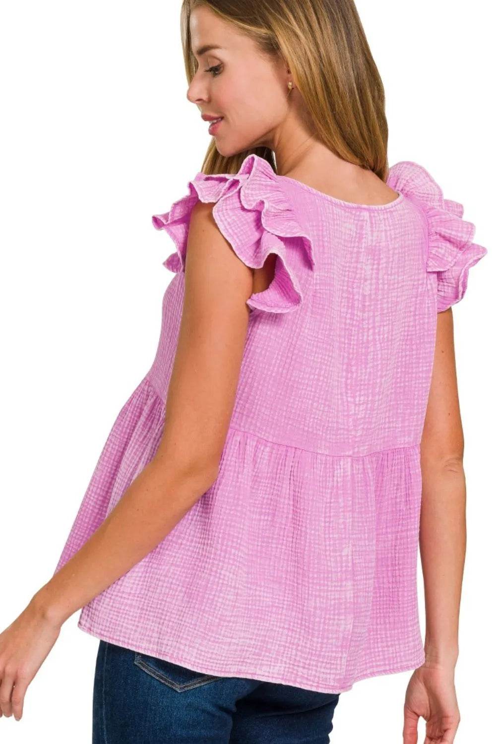 Zenana Double Gauze Acid Washed Tiered Ruffle Peplum Top - Shop Style & More | Fresh Looks, Everyday Deals & Free Shipping