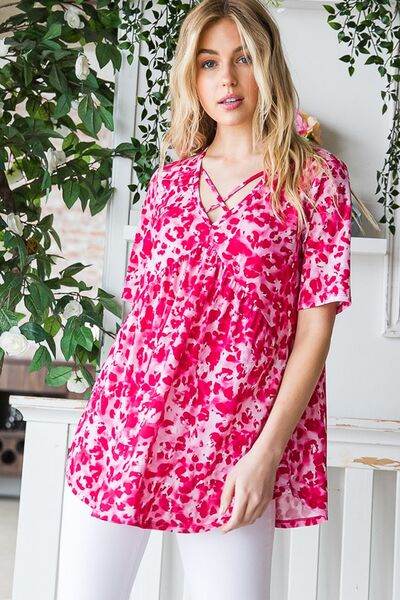 Heimish Full Size Short Sleeve Crisscross Animal Babydoll Top Plus Size - Shop Style & More | Fresh Looks, Everyday Deals & Free Shipping