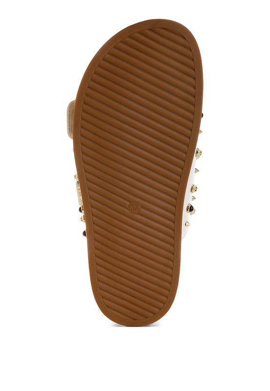 Jayata Metallic Stud Embellished Sliders - Shop Style & More | Fresh Looks, Everyday Deals & Free Shipping