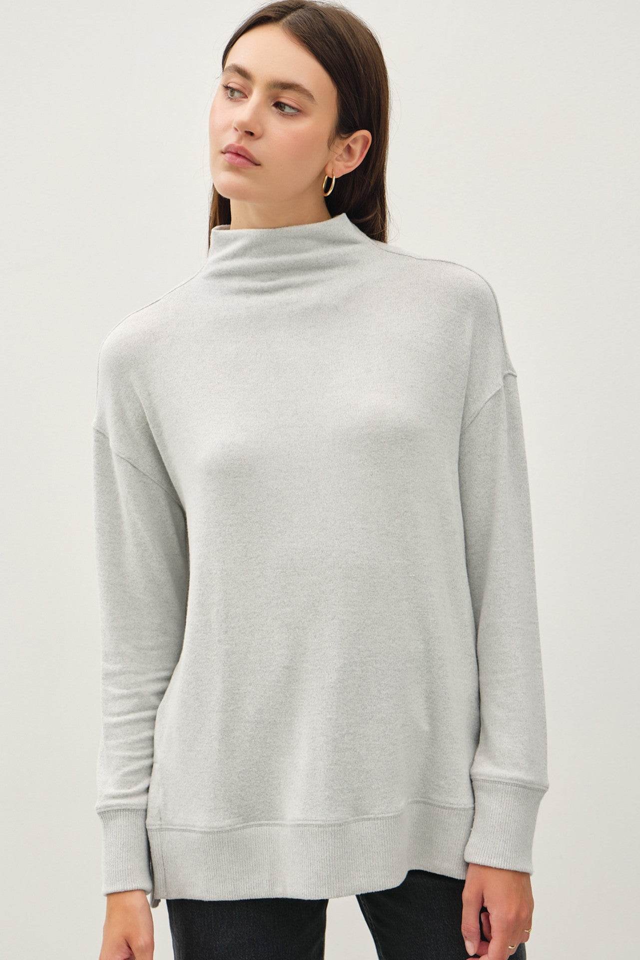 Be Cool Side Slit Mock Neck Long Sleeve Tunic Top - Shop Style & More | Fresh Looks, Everyday Deals & Free Shipping