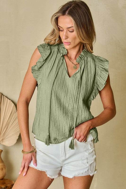 Keira V Neck Flutter Sleeve Textured Blouse - Shop Style & More | Fresh Looks, Everyday Deals & Free Shipping