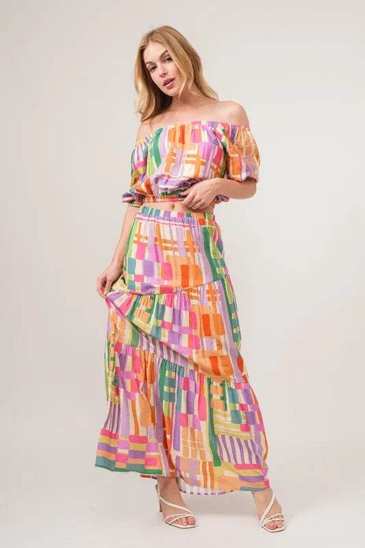 And The Why Asymmetric Geo Printed Tiered Maxi Skirt - Shop Style & More | Fresh Looks, Everyday Deals & Free Shipping