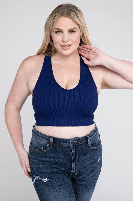 Plus Ribbed Cropped Racerback Tank Top - Shop Style & More | Fresh Looks, Everyday Deals & Free Shipping