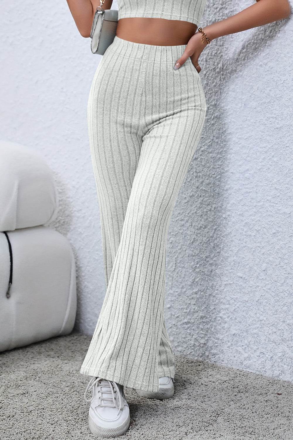 Basic Bae Full Size Ribbed High Waist Flare Pants - Shop Style & More | Fresh Looks, Everyday Deals & Free Shipping