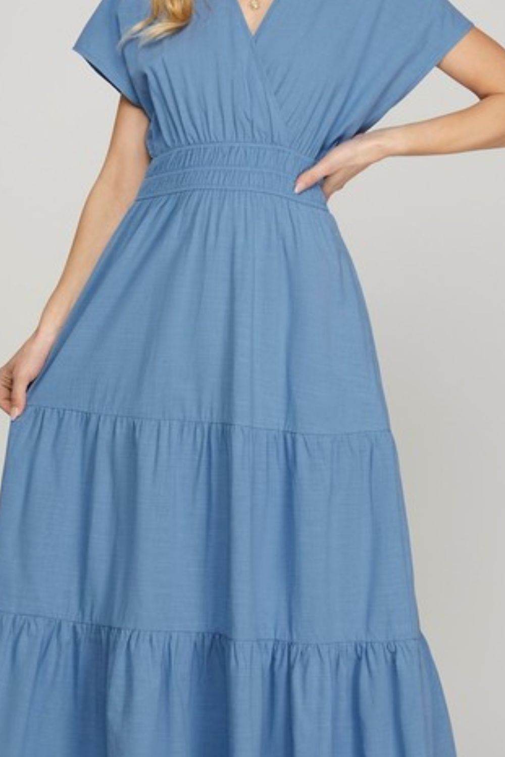She + Sky Surplice Short Sleeve Tiered Maxi Dress With Pockets - Shop Style & More | Fresh Looks, Everyday Deals & Free Shipping
