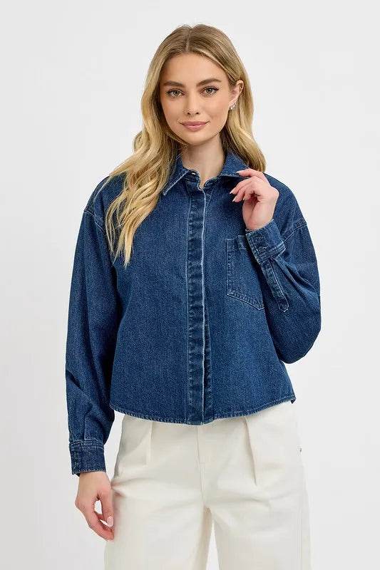 RISEN Button Up Long Sleeve Denim Shacket - Shop Style & More | Fresh Looks, Everyday Deals & Free Shipping