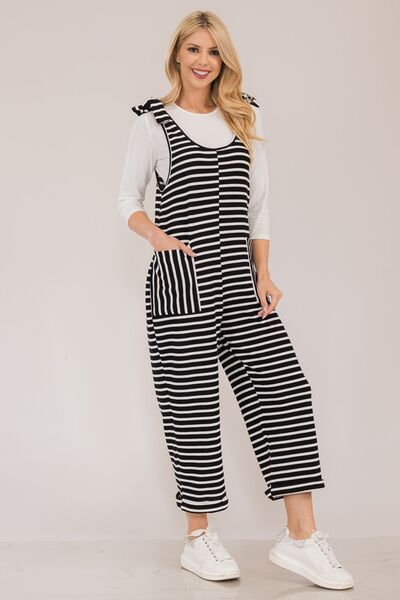 Celeste Full Size Striped Scoop Neck Overalls with Pockets Jumpsuits