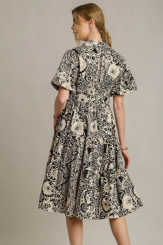 Umgee Full Size Mixed Print A-Line Tiered Midi Dress Plus Size - Shop Style & More | Fresh Looks, Everyday Deals & Free Shipping