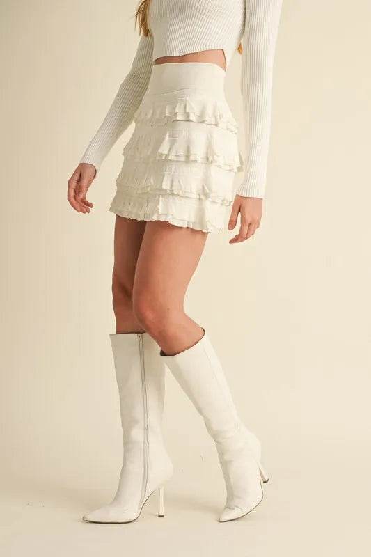 MABLE Ruffled Detail High Waist Knit Mini Skirt - Shop Style & More | Fresh Looks, Everyday Deals & Free Shipping
