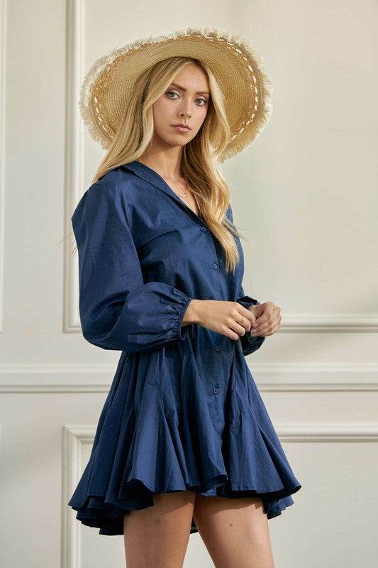 SOLID FLARE SHIRT DRESS KRD4190 - Shop Style & More | Fresh Looks, Everyday Deals & Free Shipping