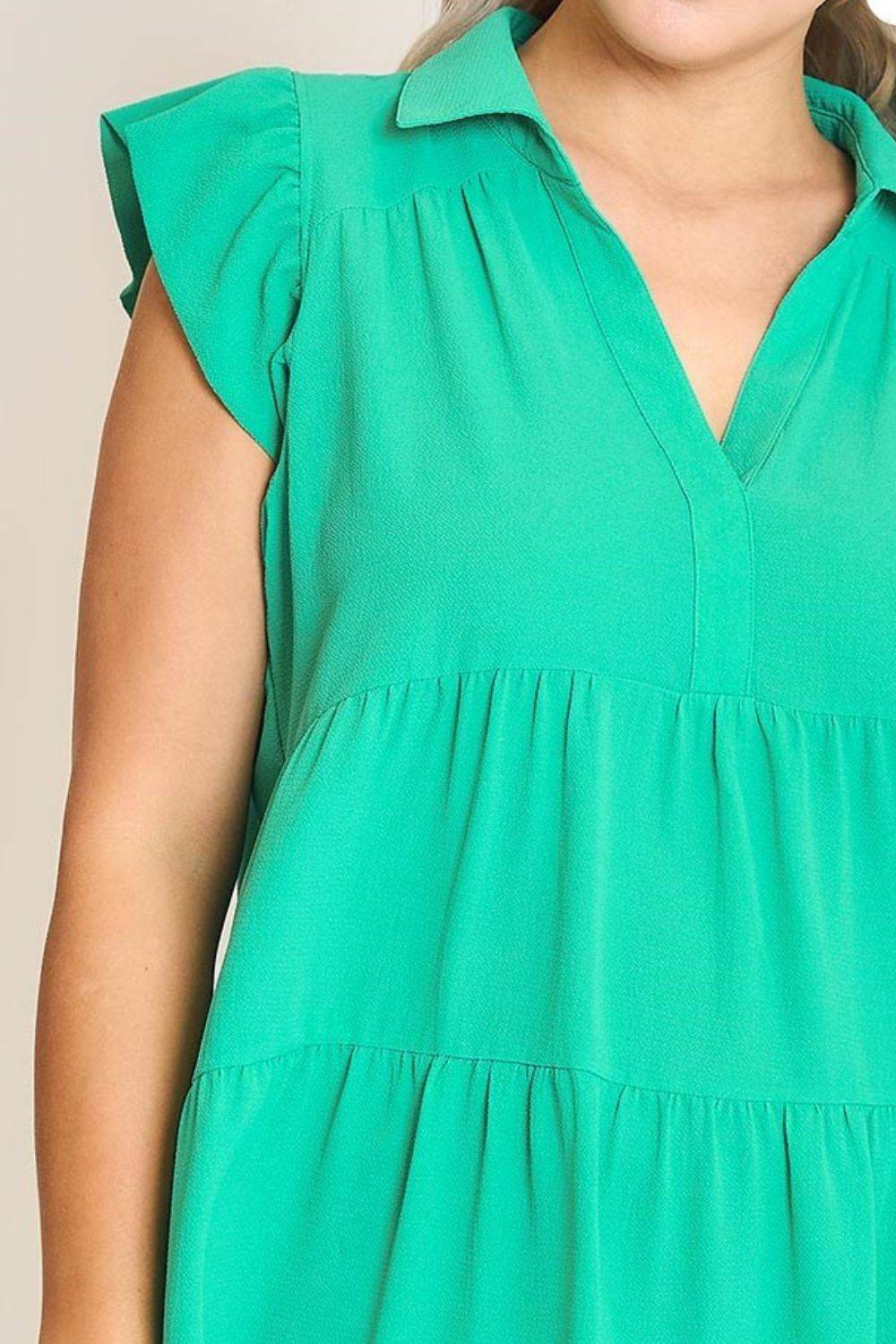 Umgee Full Size Johnny Collar Ruffle Cap Sleeve Tiered Dress Plus Size - Shop Style & More | Fresh Looks, Everyday Deals & Free Shipping