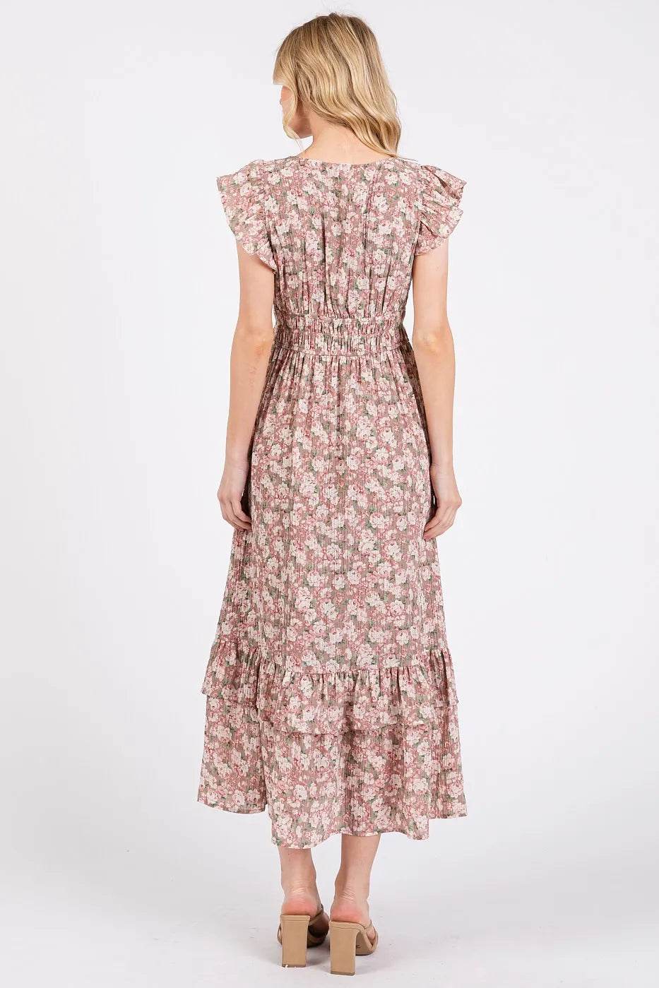 Mittoshop Flower Print Ruffle Cap Sleeve V-neck Midi Dress - Shop Style & More | Fresh Looks, Everyday Deals & Free Shipping