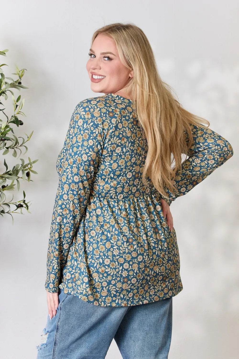 Heimish Full Size Floral Half Button Long Sleeve Blouse - Shop Style & More | Fresh Looks, Everyday Deals & Free Shipping