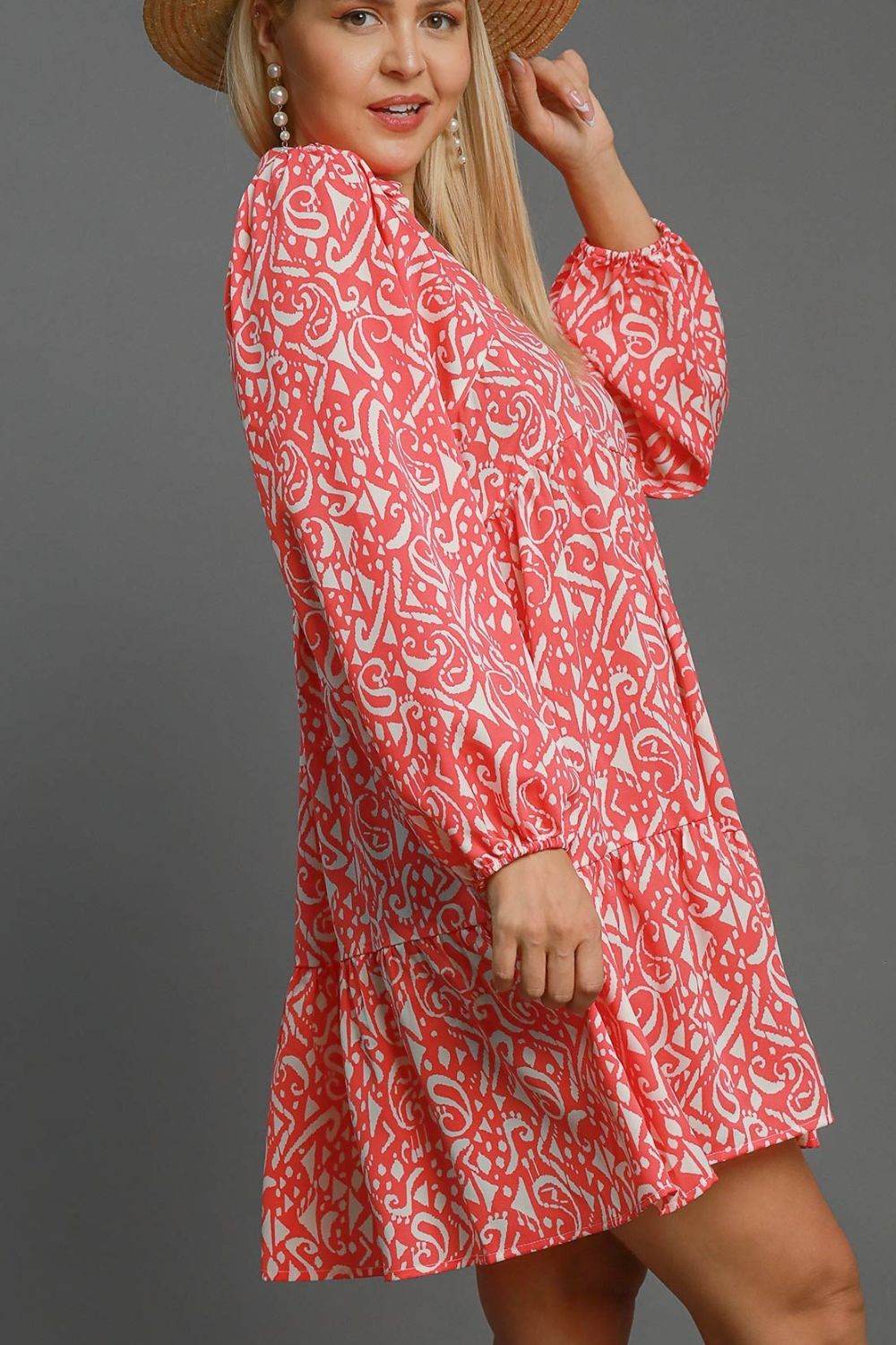 Umgee Full Size Two Tone Print Balloon Sleeve Tiered Dress Plus Size - Shop Style & More | Fresh Looks, Everyday Deals & Free Shipping