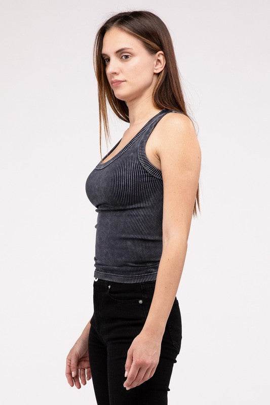 2-Way Neckline Washed Ribbed Cropped Tank Top - Shop Style & More | Fresh Looks, Everyday Deals & Free Shipping