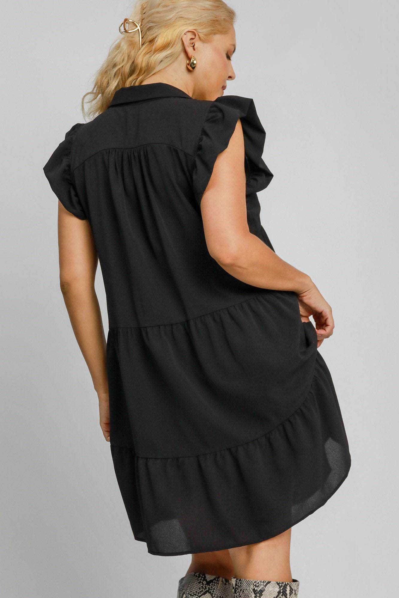 Umgee Full Size Johnny Collar Ruffle Cap Sleeve Tiered Dress Plus Size - Shop Style & More | Fresh Looks, Everyday Deals & Free Shipping