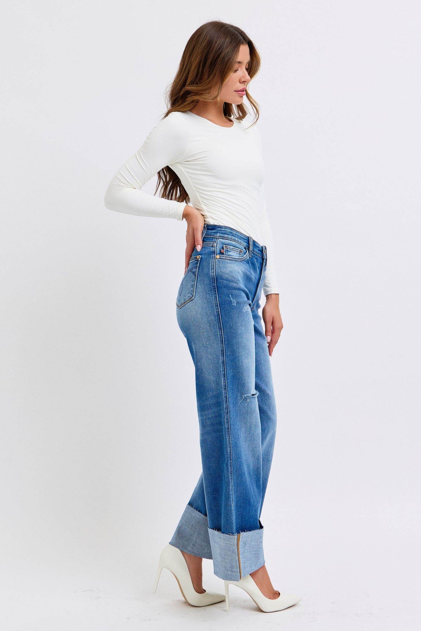 Judy Blue Full Size Distressed High Waist Wide Leg Jeans - Shop Style & More | Fresh Looks, Everyday Deals & Free Shipping