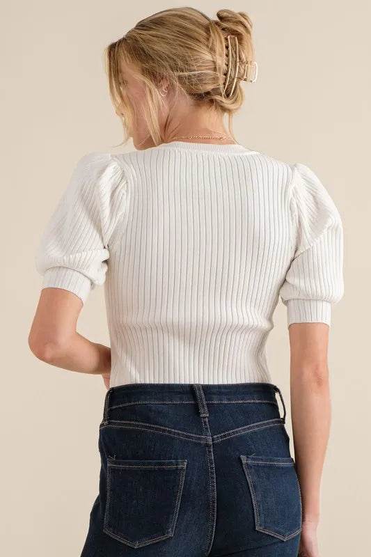 And The Why Puffed Half Sleeve Rib Basic Bodysuit - Shop Style & More | Fresh Looks, Everyday Deals & Free Shipping