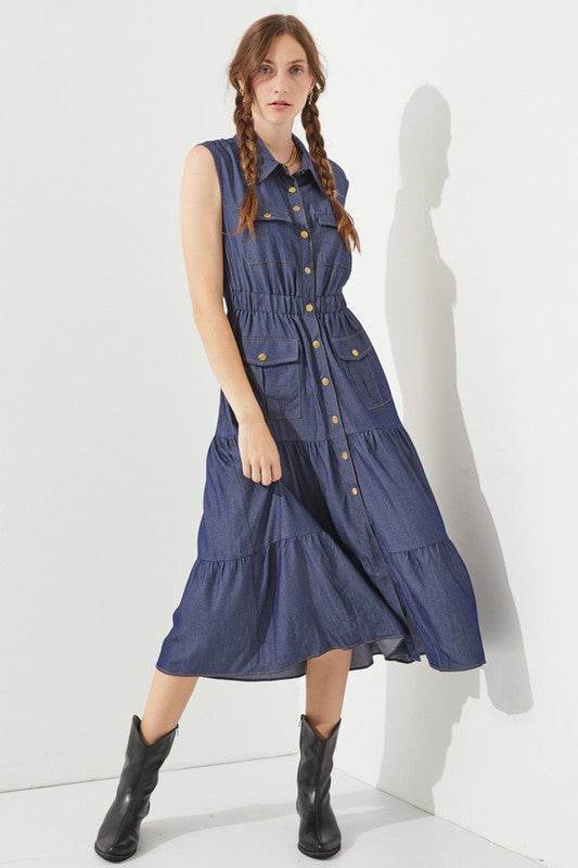 PLUS SLEEVELESS BUTTON DOWN COLLARED DENIM DRESS - Shop Style & More | Fresh Looks, Everyday Deals & Free Shipping