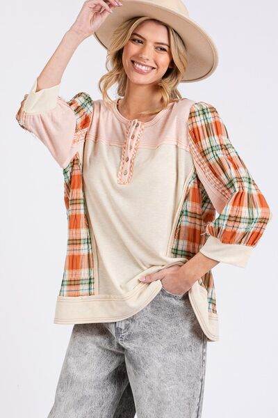 SAGE + FIG Exposed Seam Button Detail Plaid Top - Shop Style & More | Fresh Looks, Everyday Deals & Free Shipping