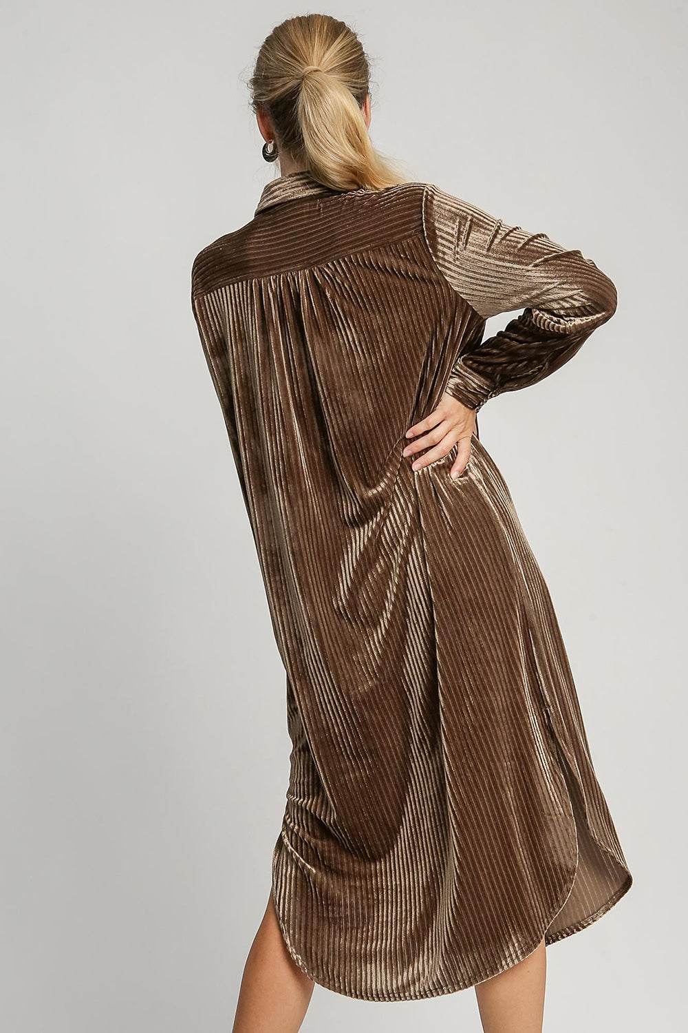 Umgee Button Down Shirt Dress with Texture and Curved Hem - Shop Style & More | Fresh Looks, Everyday Deals & Free Shipping