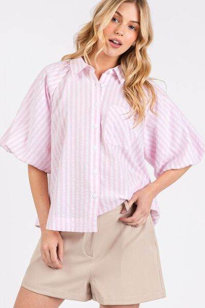 Mittoshop Button Down Striped Puff Sleeve Shirt - Shop Style & More | Fresh Looks, Everyday Deals & Free Shipping