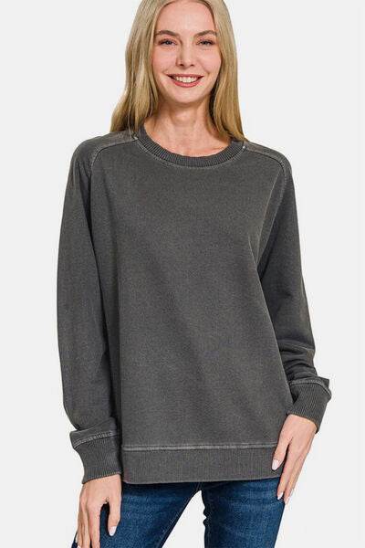 Zenana Full Size Pigment Dyed French Terry Sweatshirt - Shop Style & More | Fresh Looks, Everyday Deals & Free Shipping
