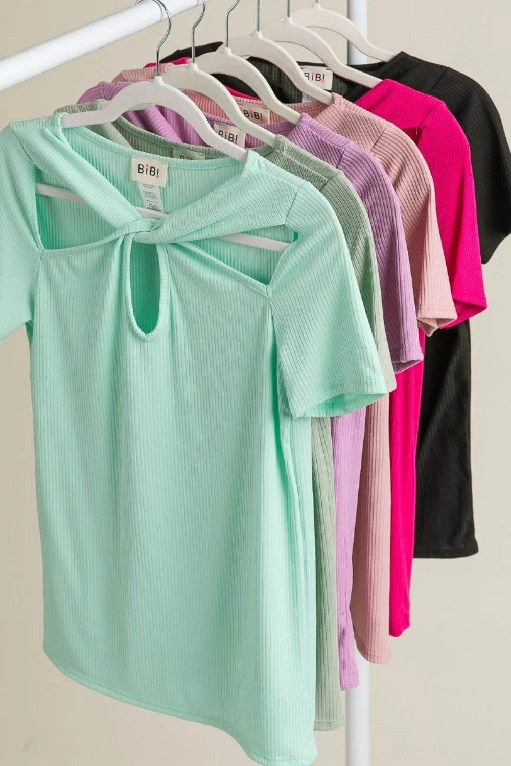BiBi Rib Knit with Cut Out and Front Twist Detailed Top - Shop Style & More | Fresh Looks, Everyday Deals & Free Shipping