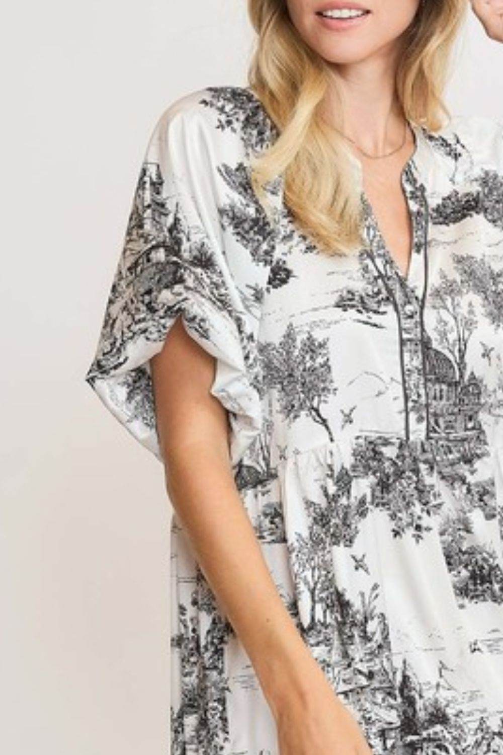 Umgee Full Size Two Tone Landscape Print Dress Plus Size - Shop Style & More | Fresh Looks, Everyday Deals & Free Shipping