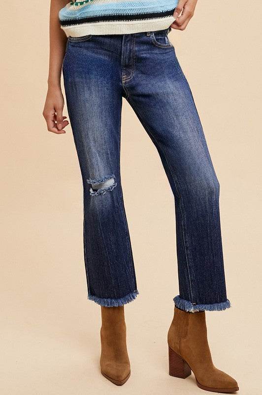 Annie Wear Distressed Raw Hem Straight Leg Cropped Jeans - Shop Style & More | Fresh Looks, Everyday Deals & Free Shipping