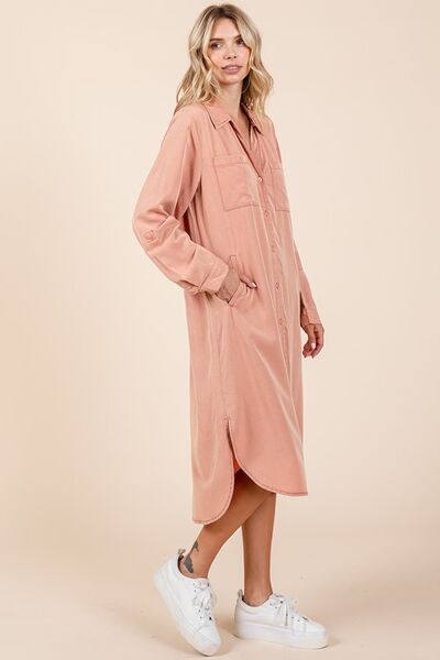 Mittoshop Button Down Long Sleeve Shirt Dress Dresses - Casual Dresses