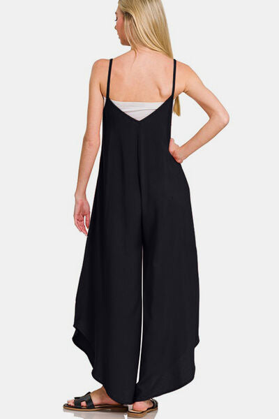 Zenana Spaghetti Strap Overalls with Pockets - Wide Leg Design Jumpsuits
