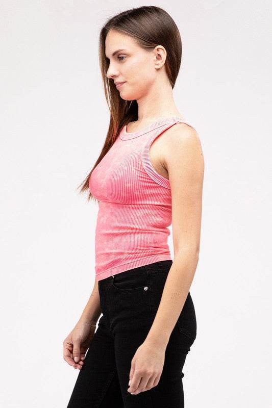 2-Way Neckline Washed Ribbed Cropped Tank Top - Shop Style & More | Fresh Looks, Everyday Deals & Free Shipping