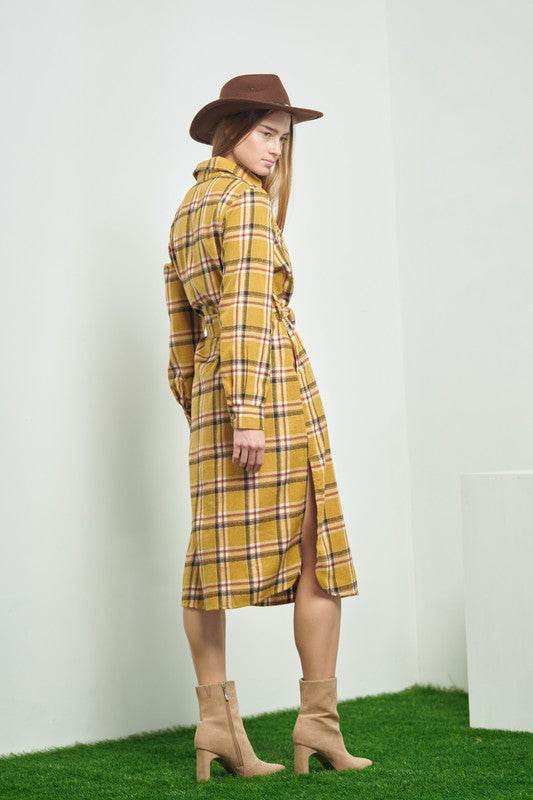 PLAID PRINT COLLAR LONG SHIRT DRESS - Shop Style & More | Fresh Looks, Everyday Deals & Free Shipping