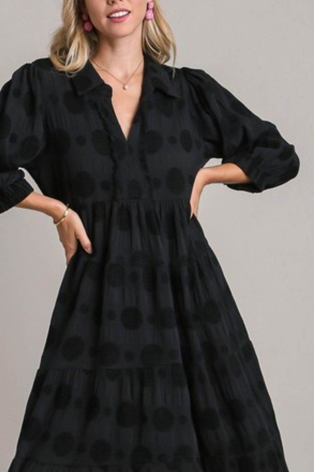 Umgee Full Size Solid Dotted Jacquard Midi Dress Plus Size - Shop Style & More | Fresh Looks, Everyday Deals & Free Shipping