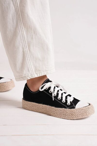 Beast Fashion Lace Up Woven Espadrille Sole Sneakers Sneakers