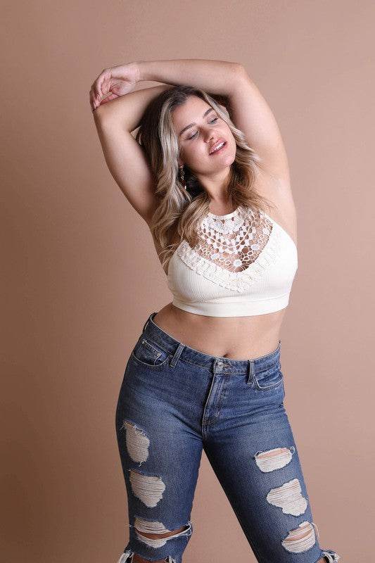 Plus Size Crochet Lace High Neck Bralette - Shop Style & More | Fresh Looks, Everyday Deals & Free Shipping