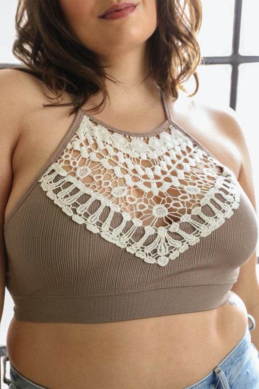 Plus Size Crochet Lace High Neck Bralette - Shop Style & More | Fresh Looks, Everyday Deals & Free Shipping