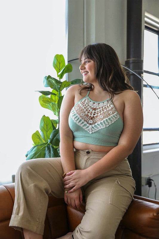 Plus Size Crochet Lace High Neck Bralette - Shop Style & More | Fresh Looks, Everyday Deals & Free Shipping