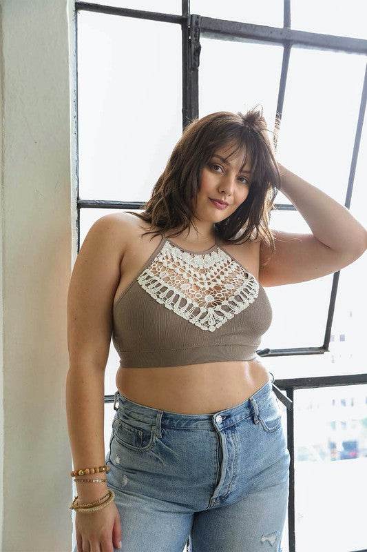 Plus Size Crochet Lace High Neck Bralette - Shop Style & More | Fresh Looks, Everyday Deals & Free Shipping