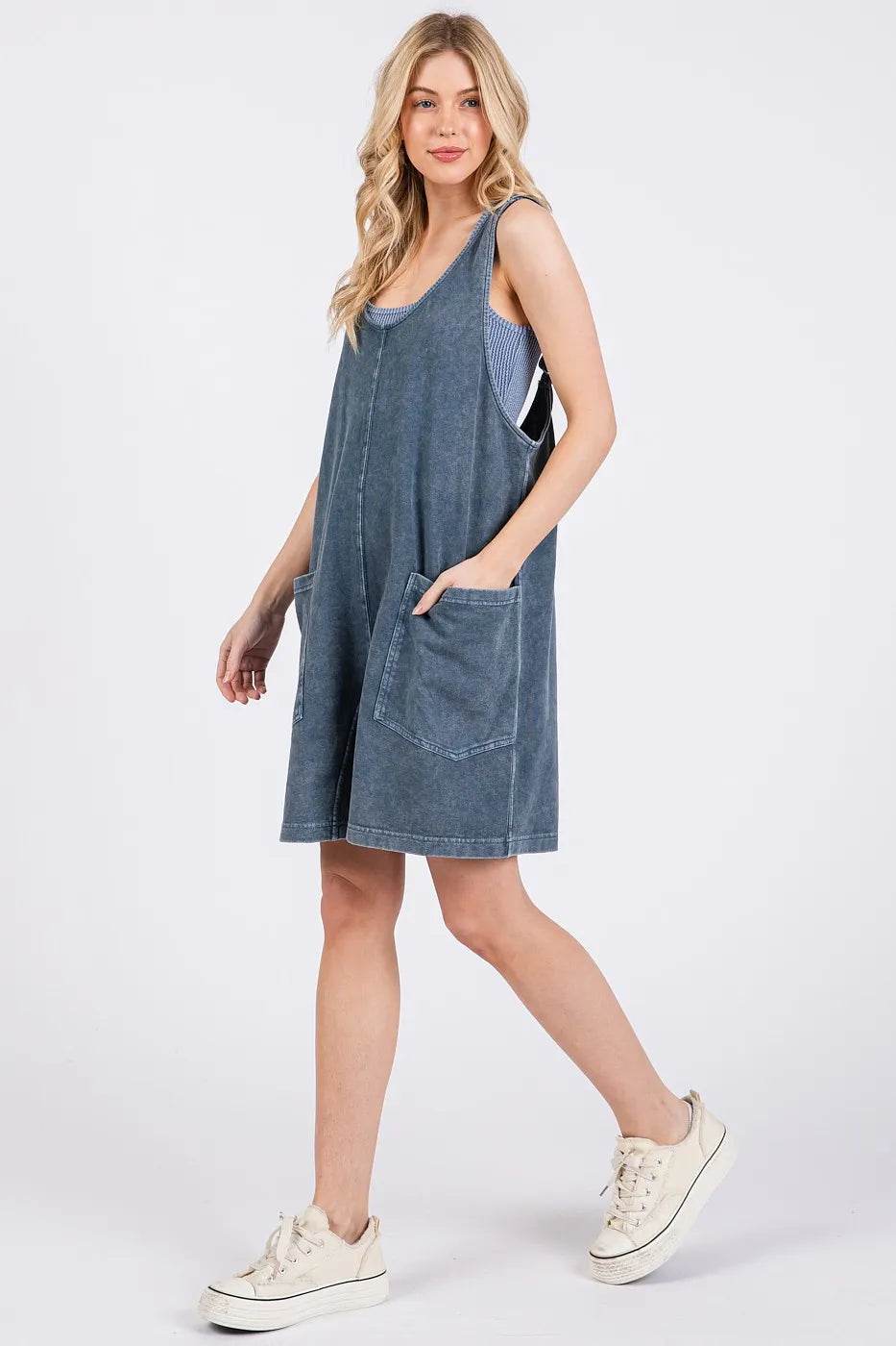 Mittoshop Low Scoop Neck Tank Washed French Terry Romper - Shop Style & More | Fresh Looks, Everyday Deals & Free Shipping