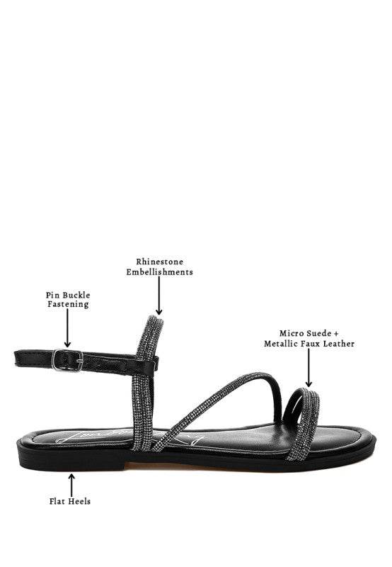 Bawley Rhinestone Strappy Flat Sandals - Shop Style & More | Fresh Looks, Everyday Deals & Free Shipping