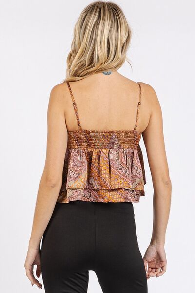 Mittoshop Paisley Patchwork Print Satin Ruffle Crop Cami Top - Femme & Flirty