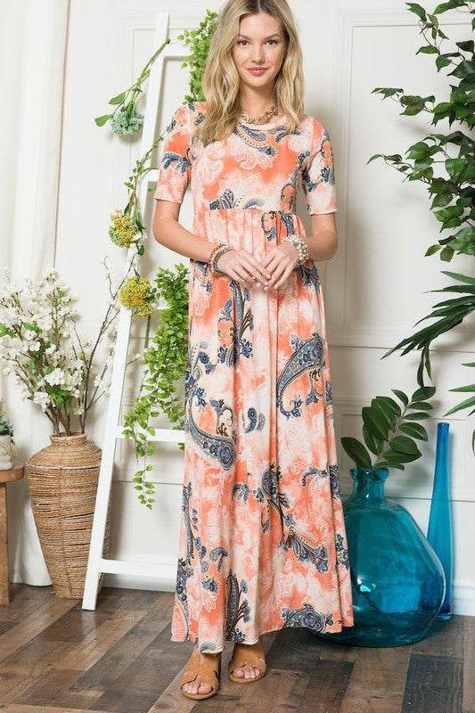 Celeste Paisley Print Short Sleeve Maxi Dress with Pockets - Shop Style & More | Fresh Looks, Everyday Deals & Free Shipping