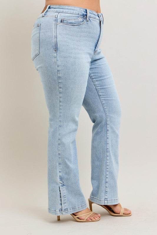 Judy Blue Full Size Tummy Control Vintage Wash Side Slit Slim Boot Jeans Plus Size - Shop Style & More | Fresh Looks, Everyday Deals & Free Shipping
